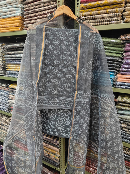 HAND BLOCK PRINTED KOTA DORIYA SUIT WITH KOTA DORIYA DUPPATA (FKS35)