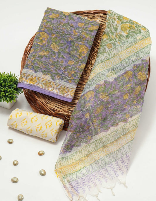 HAND BLOCK PRINTED KOTA DORIYA SUIT WITH KOTA DORIYA DUPPATA (FKS53)