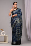 HAND BLOCK PRINTED AJARKH MODAL SILK SAREE (CIG8)
