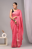 HAND BLOCK BAGRU PRINTED ART SILK CHANDERI SAREE WITH BLOUSE  (CIH33)