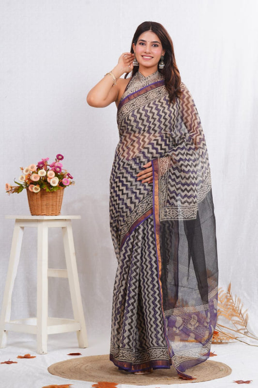 Jaipuri Block Printed Cotton Kota Doriya Saree (CIS19)