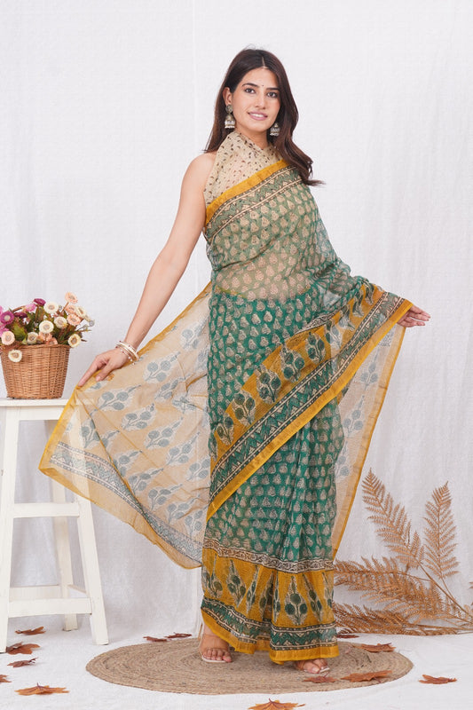 Jaipuri Block Printed Cotton Kota Doriya Saree (CIS34)