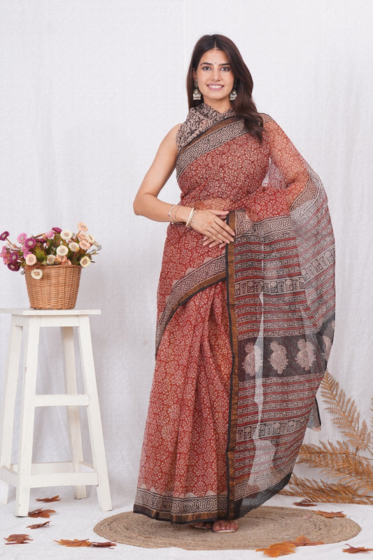 Jaipuri Block Printed Cotton Kota Doriya Saree (CIS35)
