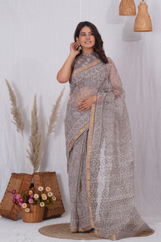Jaipuri Block Printed Cotton Kota Doriya Saree (CIS38)