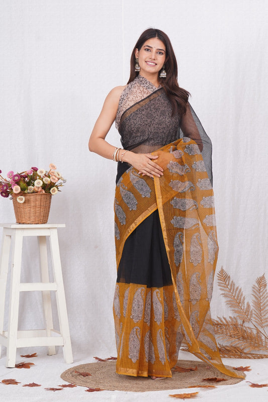 Jaipuri Block Printed Cotton Kota Doriya Saree (CIS41)