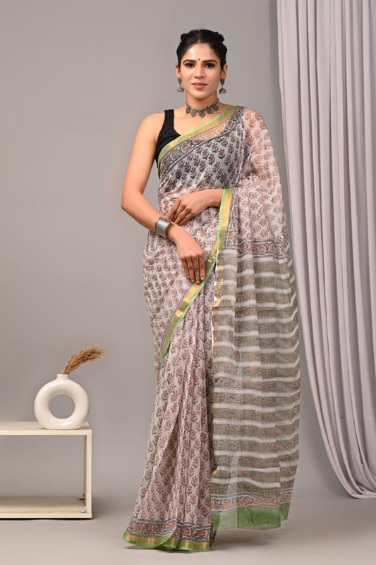 Jaipuri Block Printed Cotton Kota Doriya Saree (CIS44)