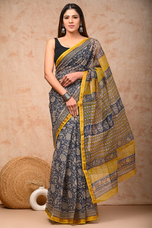 Jaipuri Block Printed Cotton Kota Doriya Saree (CIS46)