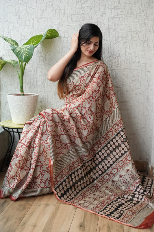 Bagru Hand Block Printed Chanderi Silk Saree with Blouse (CSS54)