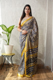 Jaipuri Hand Block Bagru Printed Maheshwari Silk Saree With Blouse (MSS52)