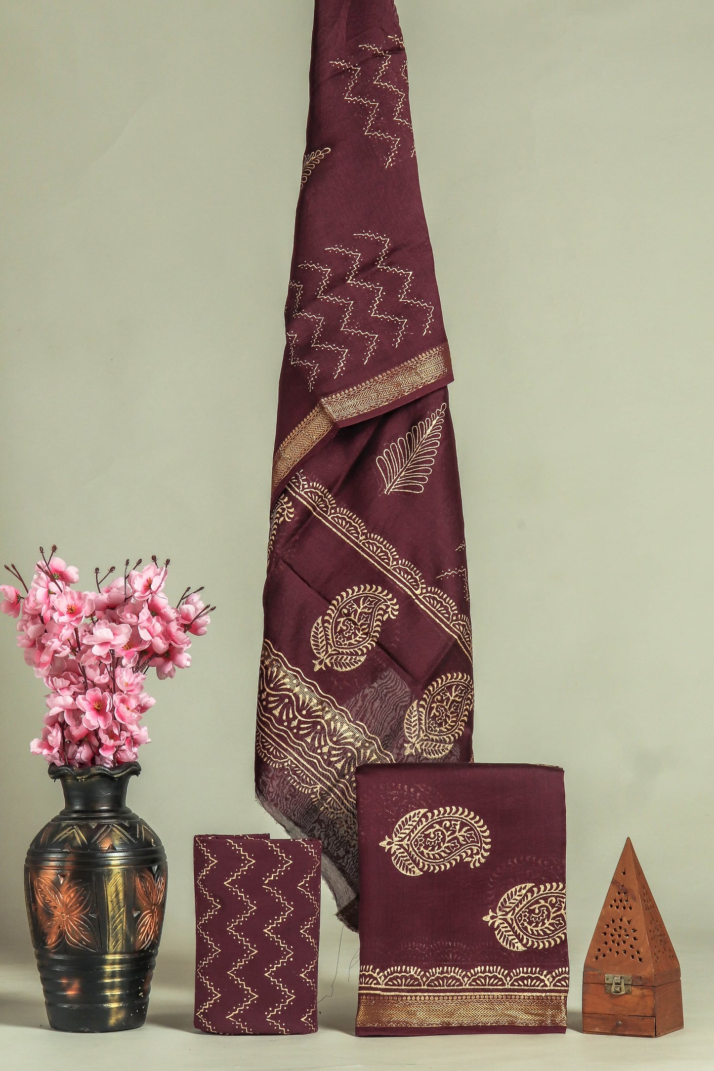 JAIPURI HAND BLOCK PRINTED MAHESHWARI SILK SUIT WITH SILK DUPPATA (MSD37)