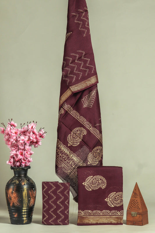 JAIPURI HAND BLOCK PRINTED MAHESHWARI SILK SUIT WITH SILK DUPPATA (MSD37)