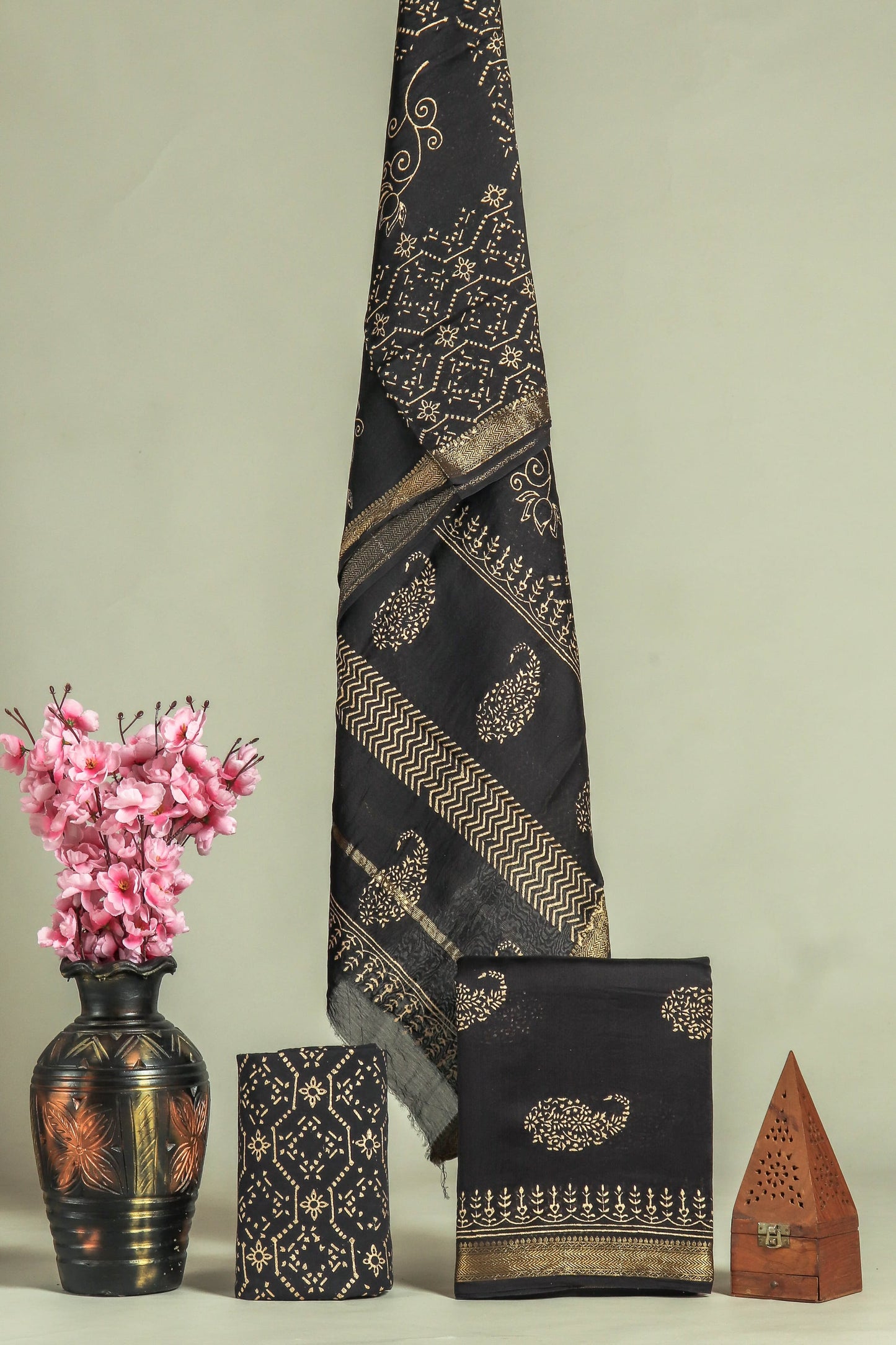 JAIPURI HAND BLOCK PRINTED MAHESHWARI SILK SUIT WITH SILK DUPPATA (MSD38)