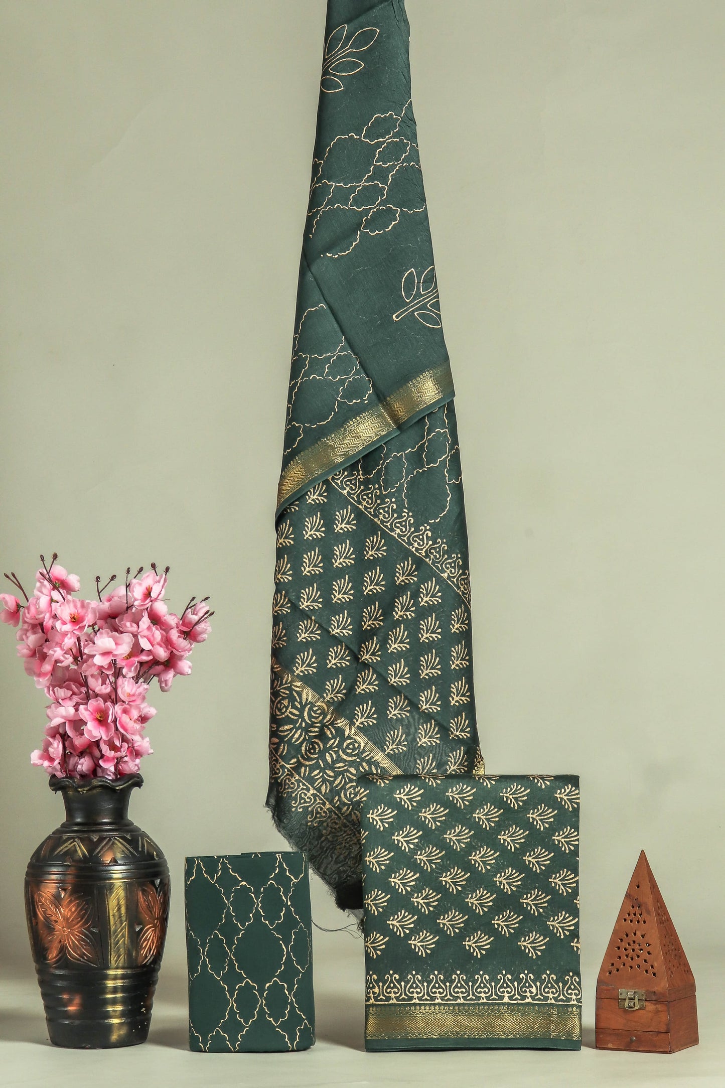 JAIPURI HAND BLOCK PRINTED MAHESHWARI SILK SUIT WITH SILK DUPPATA (MSD42)