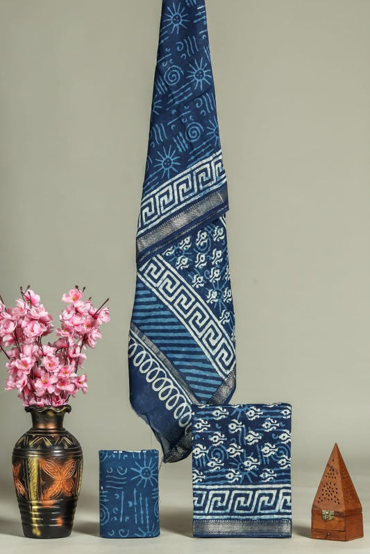 JAIPURI HAND BLOCK PRINTED MAHESHWARI SILK SUIT WITH SILK DUPPATA (MSD50)