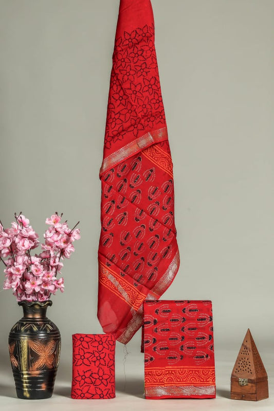 JAIPURI HAND BLOCK PRINTED MAHESHWARI SILK SUIT WITH SILK DUPPATA (MSD53)