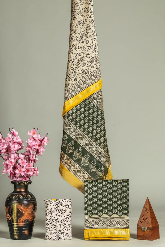 JAIPURI HAND BLOCK PRINTED MAHESHWARI SILK SUIT WITH SILK DUPPATA (MSD54)