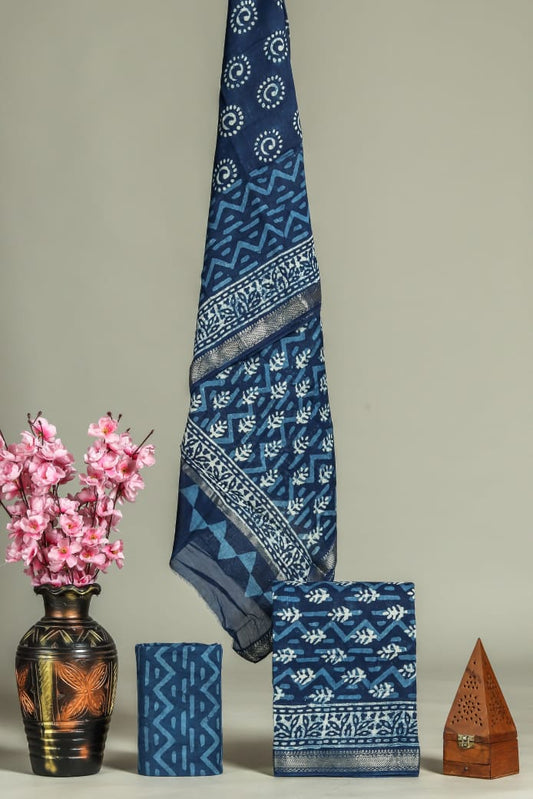 JAIPURI HAND BLOCK PRINTED MAHESHWARI SILK SUIT WITH SILK DUPPATA (MSD55)