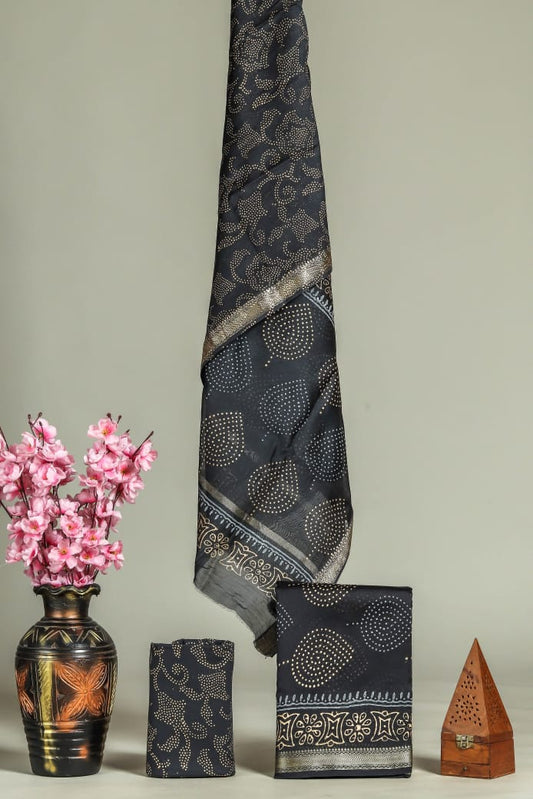 JAIPURI HAND BLOCK PRINTED MAHESHWARI SILK SUIT WITH SILK DUPPATA (MSD58)