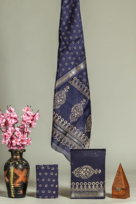 JAIPURI HAND BLOCK PRINTED MAHESHWARI SILK SUIT WITH SILK DUPPATA (MSD60)