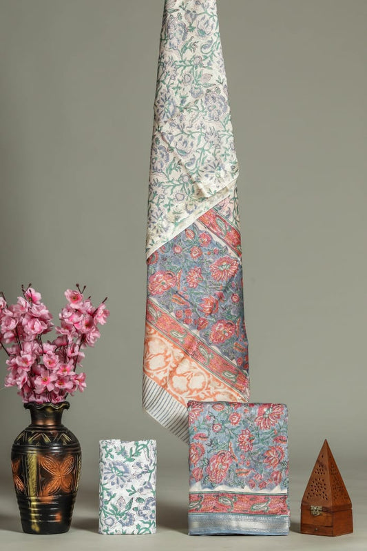 JAIPURI HAND BLOCK PRINTED MAHESHWARI SILK SUIT WITH SILK DUPPATA (MSD61)