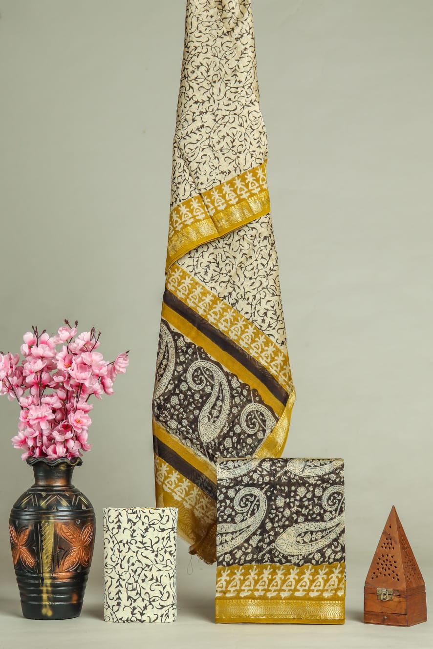 JAIPURI HAND BLOCK PRINTED MAHESHWARI SILK SUIT WITH SILK DUPPATA (MSD64)