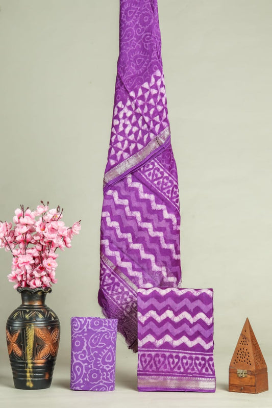 JAIPURI HAND BLOCK PRINTED MAHESHWARI SILK SUIT WITH SILK DUPPATA (MSD65)