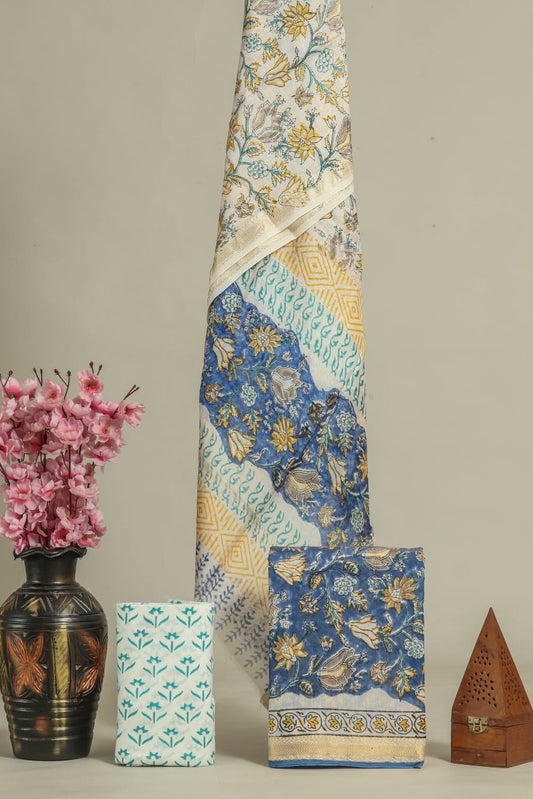 JAIPURI HAND BLOCK PRINTED MAHESHWARI SILK SUIT WITH SILK DUPPATA (MSD67)