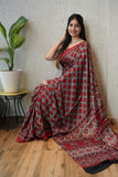 HAND BLOCK PRINTED AJARKH MODAL SILK SAREE (CIG7)
