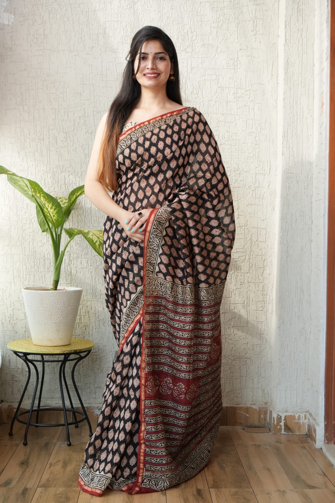 Bagru Hand Block Printed Chanderi Silk Saree with Blouse (CSS56)