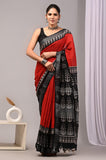HAND BLOCK BLACK & WHITE PRINTED COTTON LINEN SAREE WITH BLOUSE  (LCS10)