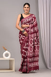 HAND BLOCK BLACK & WHITE PRINTED COTTON LINEN SAREE WITH BLOUSE  (LCS50)