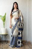 Ajrakh Hand Block Bagru Vanspati Printend Modal Silk Saree with Blouse (CID3)