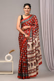 Ajrakh Hand Block Bagru Vanspati Printend Modal Silk Saree with Blouse (CID33)