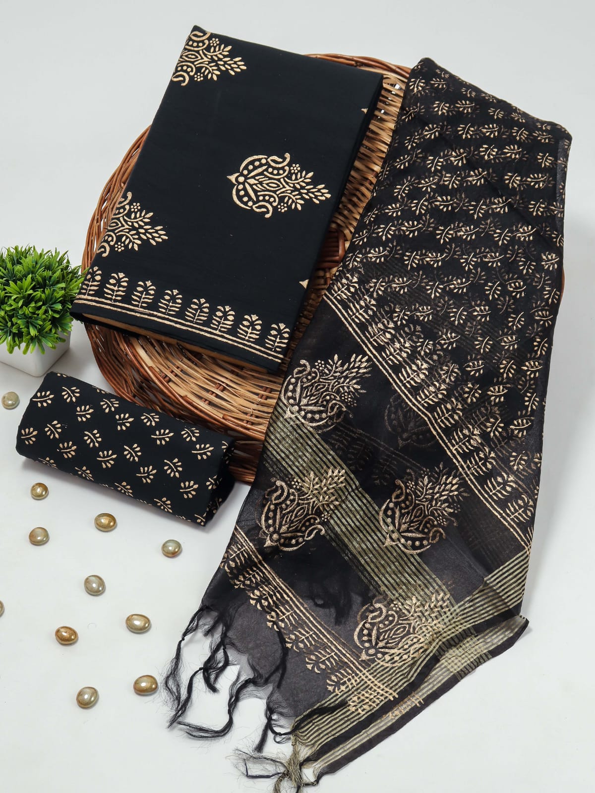 PRIMIUM JAIPURI COTTON SUIT WITH ORGANZA SILK DUPPATA (COS42)