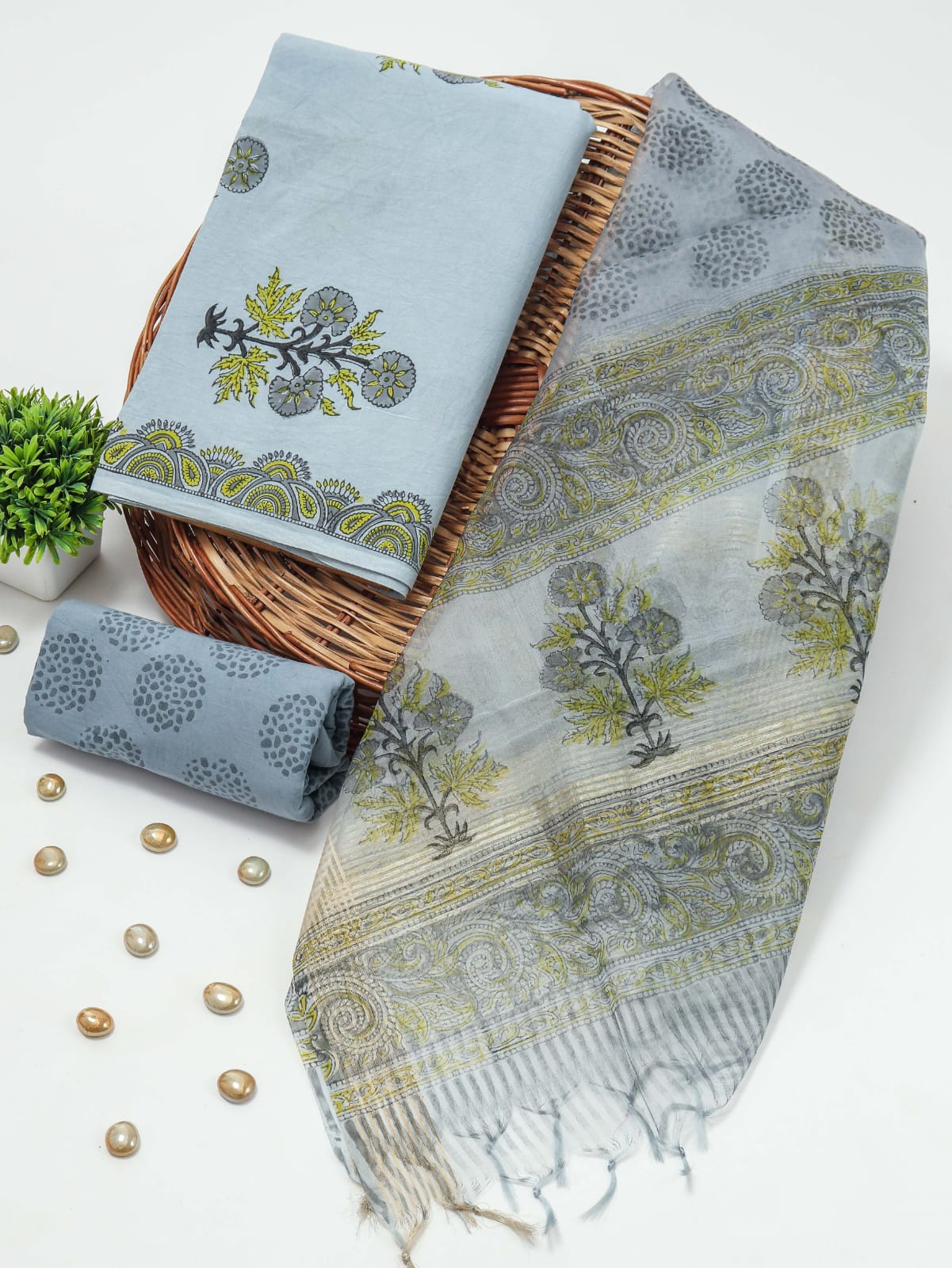 PRIMIUM JAIPURI COTTON SUIT WITH ORGANZA SILK DUPPATA (COS44)