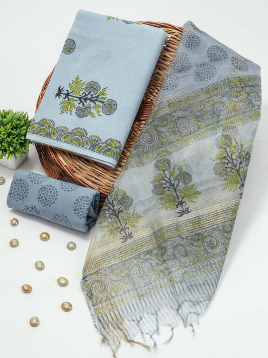 PRIMIUM JAIPURI COTTON SUIT WITH ORGANZA SILK DUPPATA (COS44)