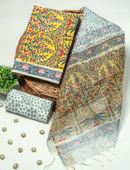 PRIMIUM JAIPURI COTTON SUIT WITH ORGANZA SILK DUPPATA (COS46)