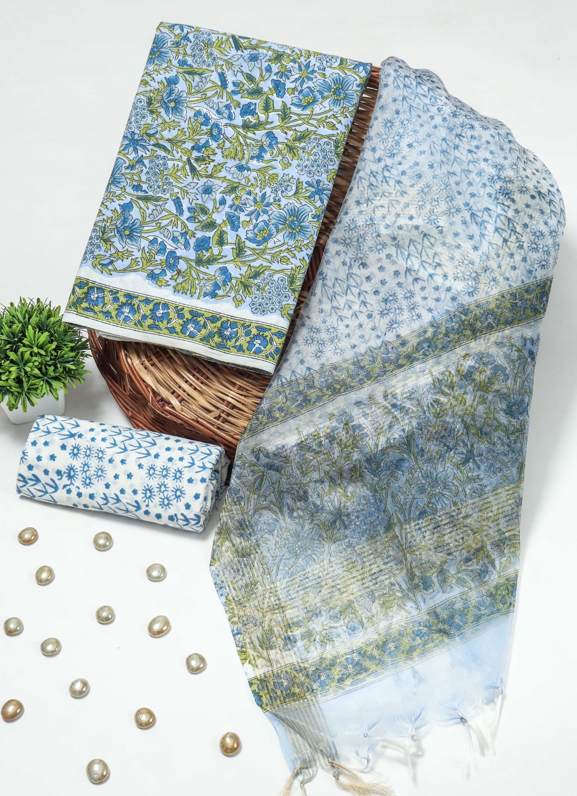 PRIMIUM JAIPURI COTTON SUIT WITH ORGANZA SILK DUPPATA (COS49)