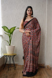 HAND BLOCK PRINTED AJRAKH MODAL SILK SAREE (CIG34)