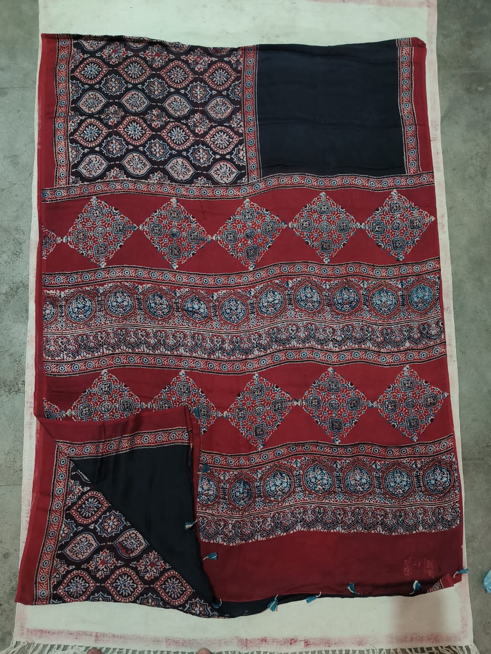 HAND BLOCK PRINTED AJARKH MODAL SILK SAREE (CIG8)