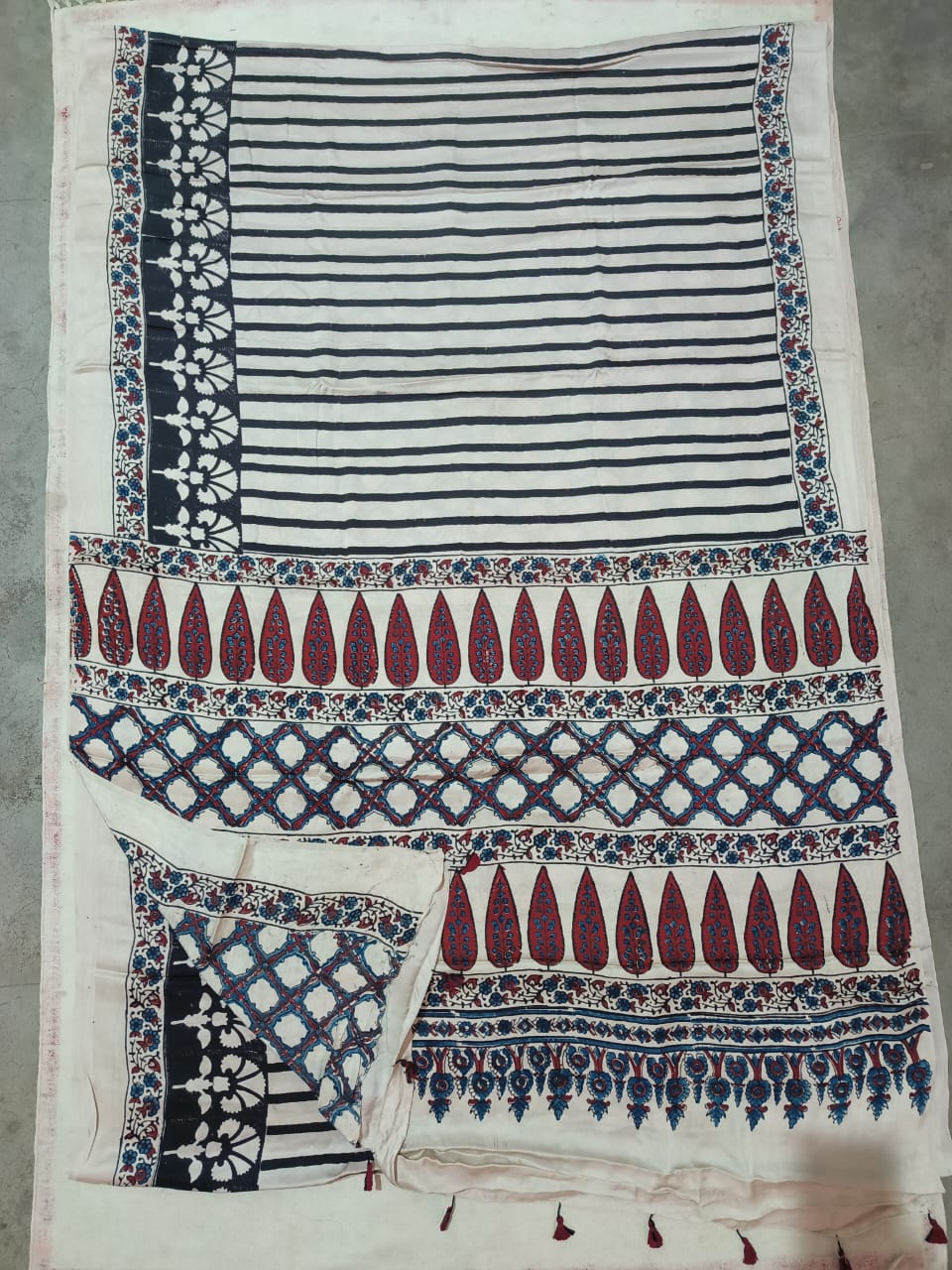 HAND BLOCK PRINTED AJARKH MODAL SILK SAREE (CIG7)