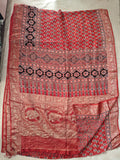 AJRAKH PRINTED PURE DOLA SILK SAREE WITH BLOUSE (MS19)