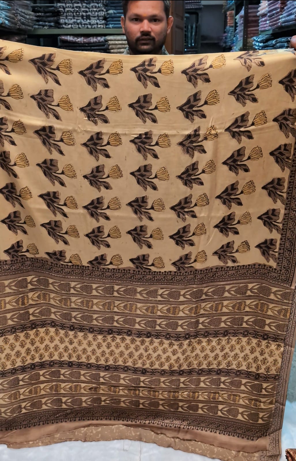 Ajrakh Hand Block Bagru Vanspati Printend Modal Silk Saree with Blouse (CID39)