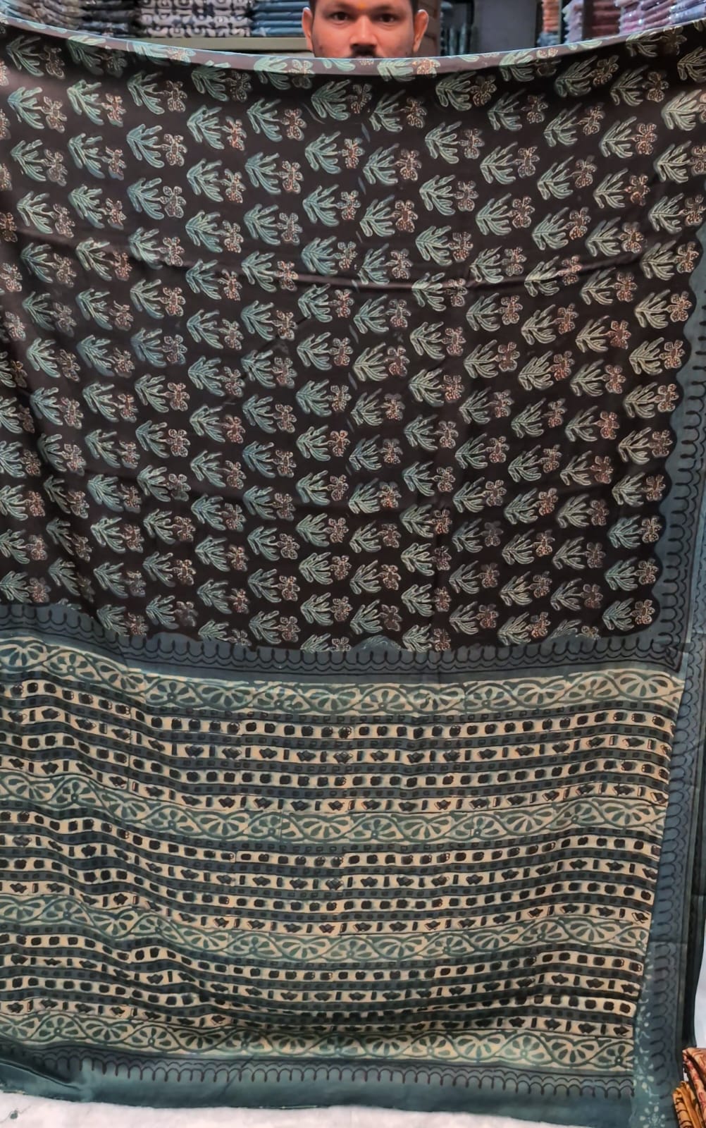 Ajrakh Hand Block Bagru Vanspati Printend Modal Silk Saree with Blouse (CID36)