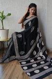 Ajrakh Hand Block Bagru Vanspati Printend Modal Silk Saree with Blouse (CID12)