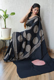 Ajrakh Hand Block Bagru Vanspati Printend Modal Silk Saree with Blouse (CID21)