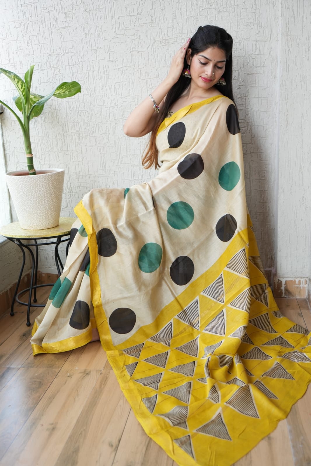 Jaipuri Hand Block Bagru Printed Maheshwari Silk Saree With Blouse (MSS86)
