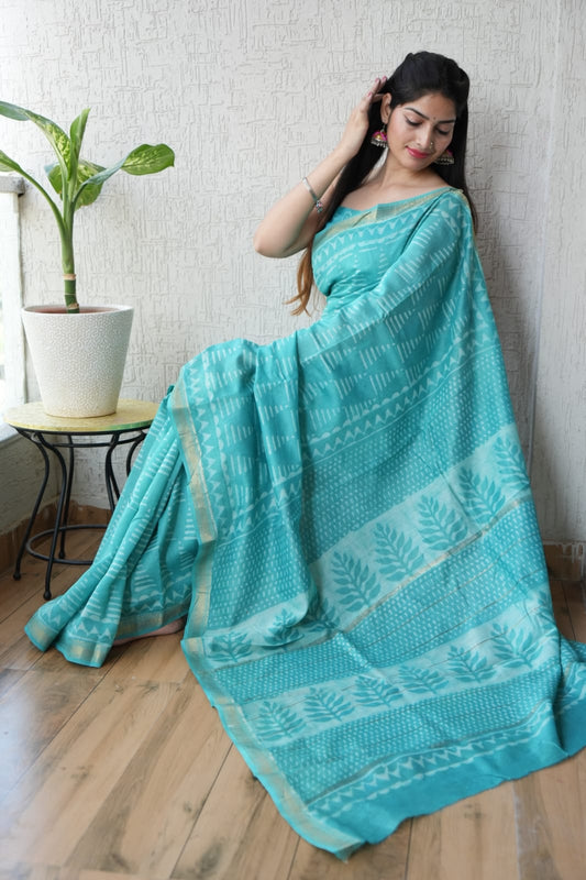 Jaipuri Hand Block Bagru Printed Maheshwari Silk Saree With Blouse (MSS91)