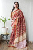 Jaipuri Hand Block Bagru Printed Maheshwari Silk Saree With Blouse (MSS90)
