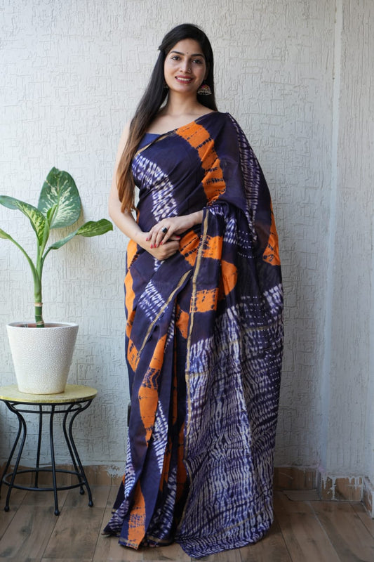 Bagru Hand Block Printed Chanderi Silk Saree with Blouse (CSS59)